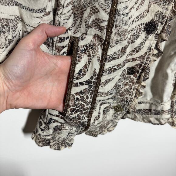 Chico’s Blazer Jacket Women 2 L Cheetah Print Linen Metallic Brown, Cream, Gold - Picture 4 of 9
